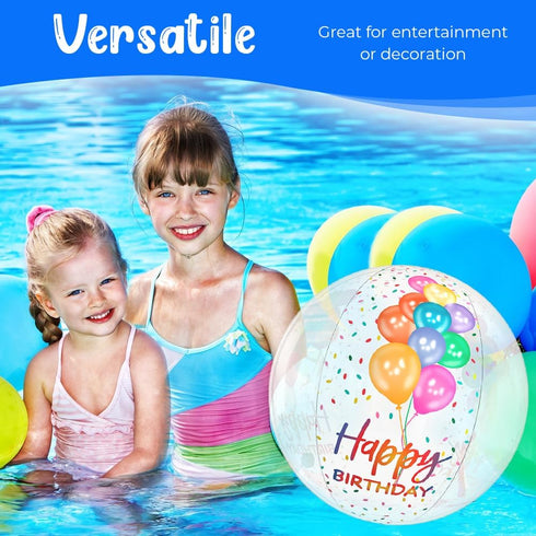 20" Clear Inflatable Beach Ball for Pool Birthday Party, Happy Birthday Decorations and Outdoor Fun Games