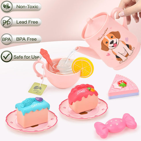 Set 3-8, Lajeje Dog Toys for Kids Plastic Tea Party for Toddlers & Little Girls Ages Puppy-Themed Pretend Play Kitchen