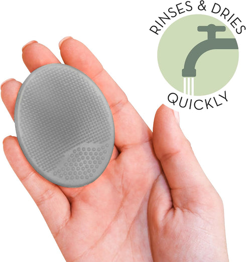 S&T INC. Exfoliating and Massaging Cradle Cap Bath Brushes for Baby, Silicone, 2 Pack in Grey and Teal
