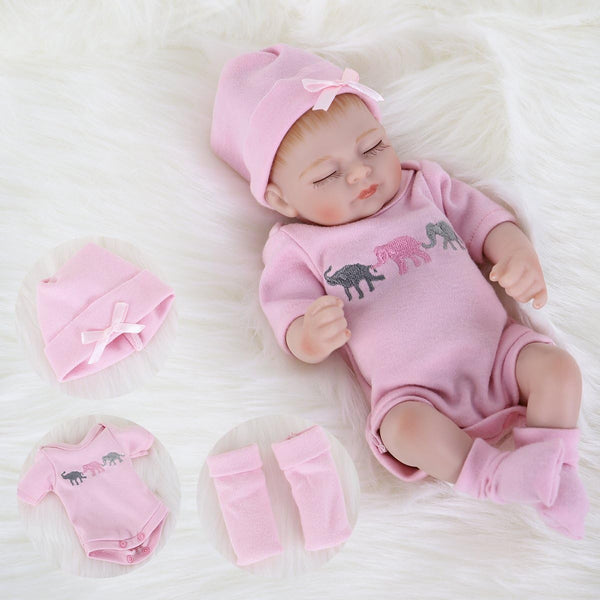 ENADOLL Reborn Baby Doll Realistic Silicone Vinyl Baby Girl 10 inch Lifelike Doll Gift Set for Ages 3+ (Close Eyes Girl)