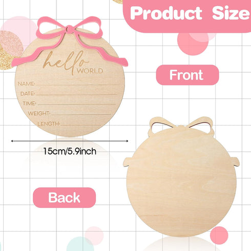 Lusofie Baby Name Announcement Sign - Wooden Hello World Newborn Sign - Pink Bow Nursery Decor Welcome to the World