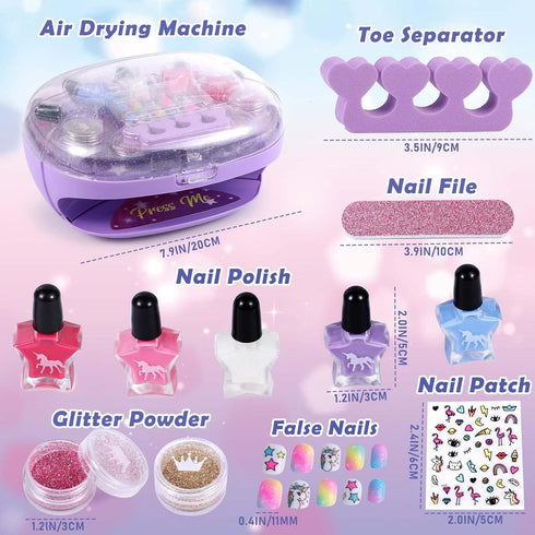 Set 3-12 Golray Kids Nail Polish for Girls, All-in-One Nail Art Kit - Dryer/ Glitter Powder/ False Nails/ Nail Decals/