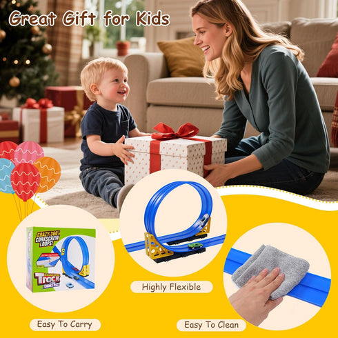15Ft 4 1:64 4M 3 4 5 6 Flexible Race Track for Kids - Car Track with Vehicle in Scale, DIY Car Ramp Roll Up, Play Race