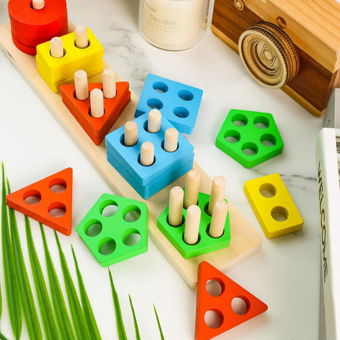 3 Otters 20PCS Wooden Sensory Toys - Montessori Stacking Sorting Toys, Toddler Learning Activities & Puzzles