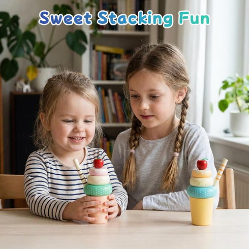 1-3, Playset Wooden Ice Cream Toys for Kids, Pretend Play Food Toy for Toddlers Kitchen Accessories Lolly Shop Games