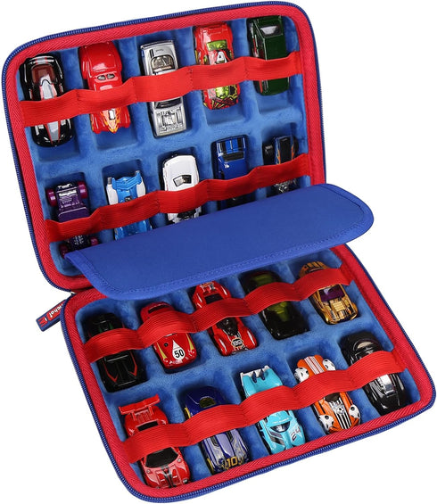 Mchoi Shockproof Carrying Case for Hot Wheels 20 Cars, Toy Car Organizer for Matchbox Cars Storage, Blue, Case Only