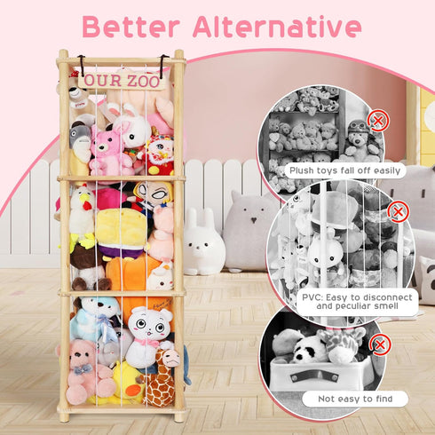200 Fuilee Extra Large Stuffed Animal Storage for Corner Organizer,Premium Wooden Material with Elastic Cord Hold Up