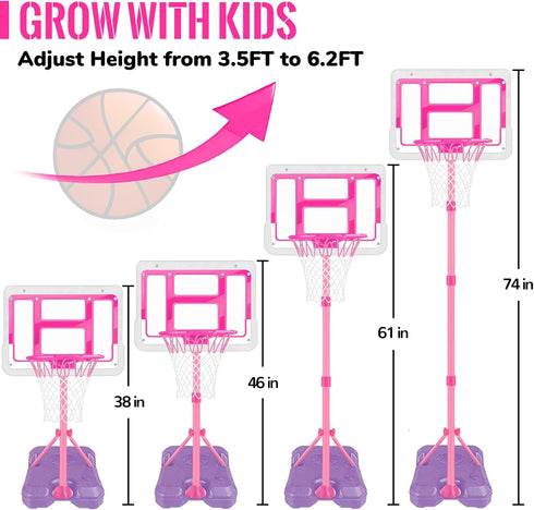 Kids Basketball Hoop with Stand - Adjustable Basketball Set for Boys Age 3-8, Indoor Outdoor Sport Game Gifts