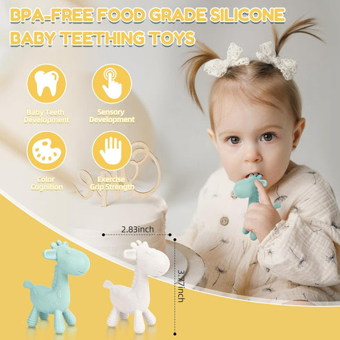 0-6 6-12 2 Pack TYRY.HU Baby Teething Toys for Babies Months,BPA Free Silicone Giraffe Teethers Toys, Soft-Textured