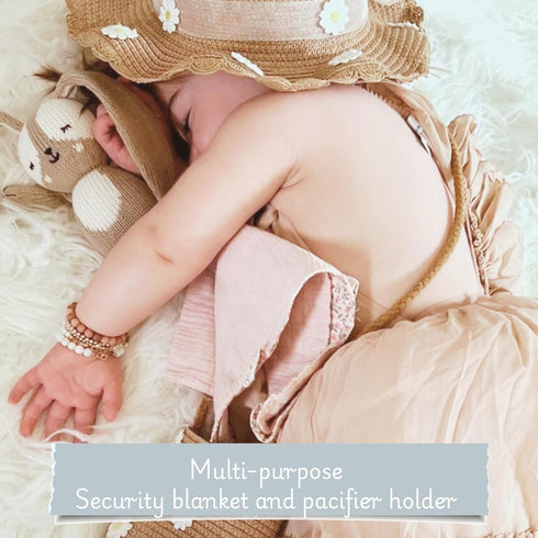 (15x15) Ali+Oli Pacifier Blanket Holder (Pink Flowers) Soft Muslin Cotton Cuddle Blanket with Button Snap Closure