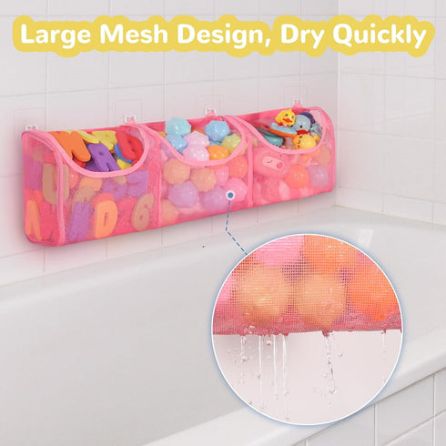 Bath Toy Storage, Large Capacity 3 Compartments Organizer for Kids Baby Bathroom Toy - Pink
