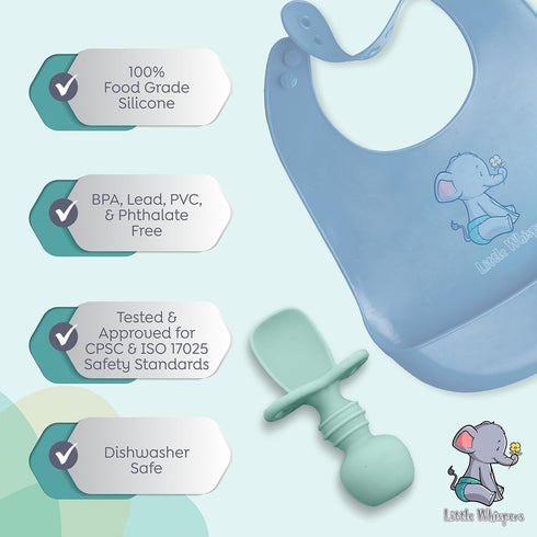 LittleWhispers Baby Silicone Spoons - Self Feeding 6 Months, Infant, Toddler & Kid Friendly Utensils, 4 Pack