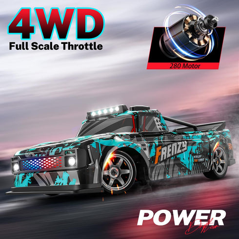 ACAMMZAR 1:16 RC Drift Car, 25KM/H 4WD High Speed Remote Control Cars for Kids, with LED Lights, Two Batteries