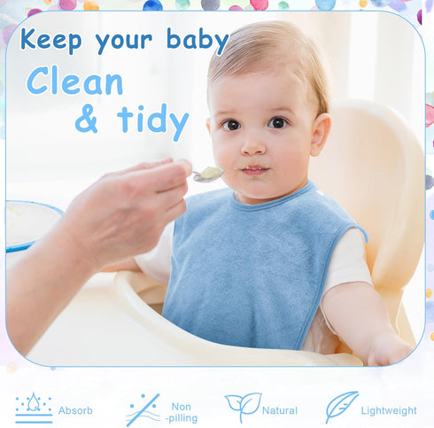 Hercicy 5 Pcs Full Coverage Toddler Baby Bibs, Terry Cloth Bibs with Snap Button for 2-4 Years Unisex Babies