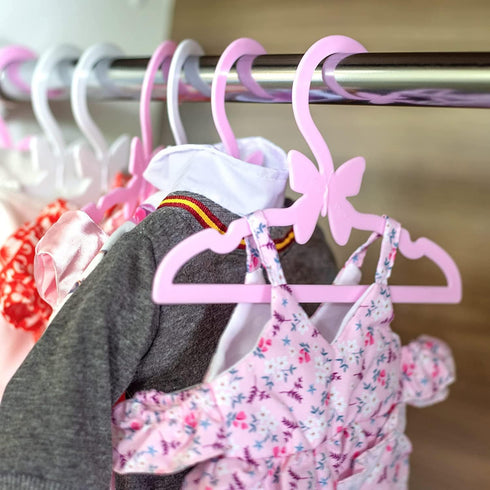 Doll Clothes Hangers for American 18" Girl Dolls - Set of 24 Unique Pink and White Butterfly Wardrobe Hangers