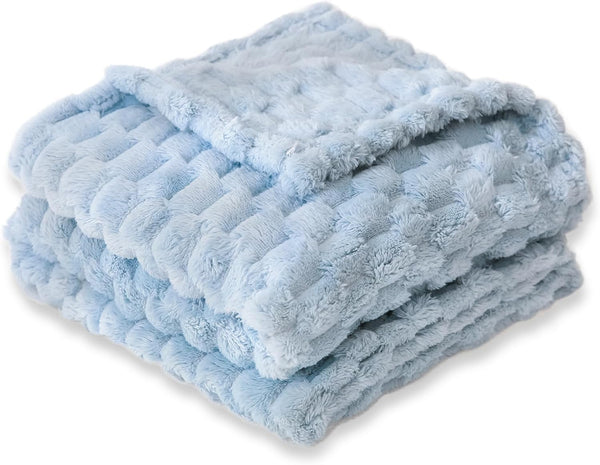 HOMRITAR Baby Blanket 3D Jacquard Fluffy Fuzzy for Boys Girls, Soft Warm Cozy Flannel Fleece, 30 x 40 Inch, Blue