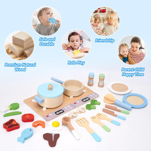 BGdoyz Set, Set Playset, Playset Play Kitchen Accessories, Wooden Play Cooking Pretend Play Kitchen for Kids, Including