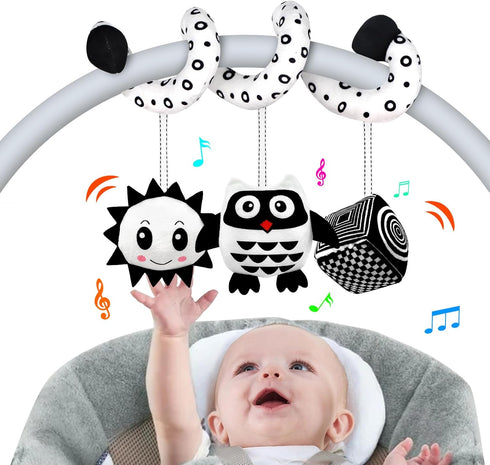 Baby Spiral Hanging Stroller and Car Seat Toys for Babies 0-6 Months, Plush Activity Toys for Bed Bassinet Crib