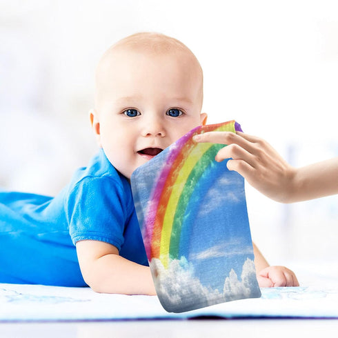 STAYTOP Pack 3 Rainbow Muslin Baby Washcloths of - Soft Face Cloths for Newborn, Absorbent Baby Bath and Face