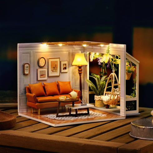 1:24 TuKIIE DIY Miniature Dollhouse Kit with Furniture, Scale Creative Room Mini Wooden Doll House Accessories Plus