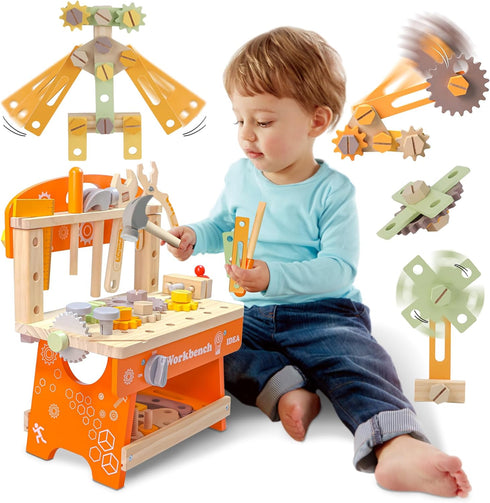 Kids Tool Bench with 39 Accessories, 6 Tools, Multi-Function Educational Workbench Gift for Boys, Girls Age 2-5