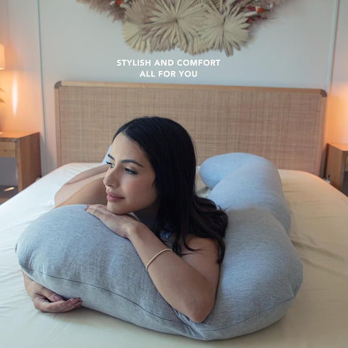 Pharmedoc Pregnancy Pillows, U-Shape Full Body Pillow - Solid Removable Jersey Cover - Grey Pregnancy Pillows
