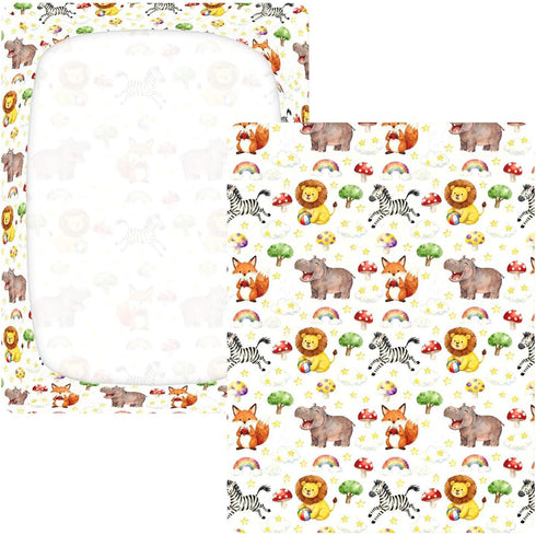 miaozhen 1 Pack 52x28 Cotton Baby Crib Sheets Comfy Breathable Watercolor Animal Lion Fox Toddler Mattress Sheet