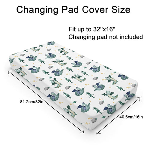 Watercolor Fairy Tale Dragon Trees Stars Changing Pad Covers – Soft Stretchy Snug Fitted Baby Changing Pad Mats