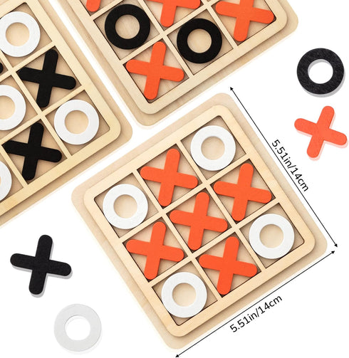 6 Pieces Wooden Tic Tac Toe Game - Mini Board Game for Kids - Family Puzzle Game - Educational Toys for Birthday Favors