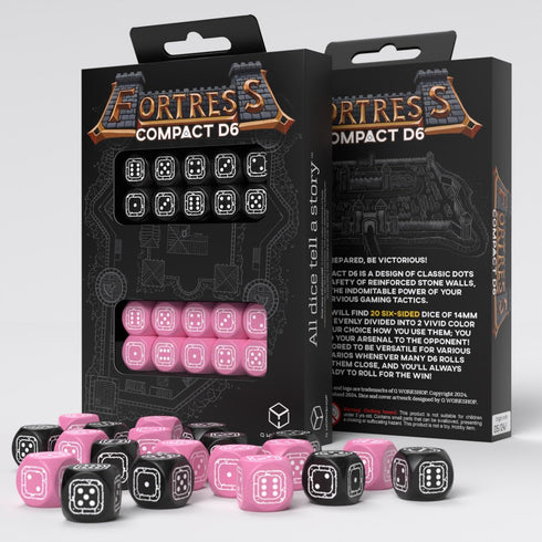 Fortress Compact D6: Black & Pink by Q-Workshop - Dice for RPG Board Games