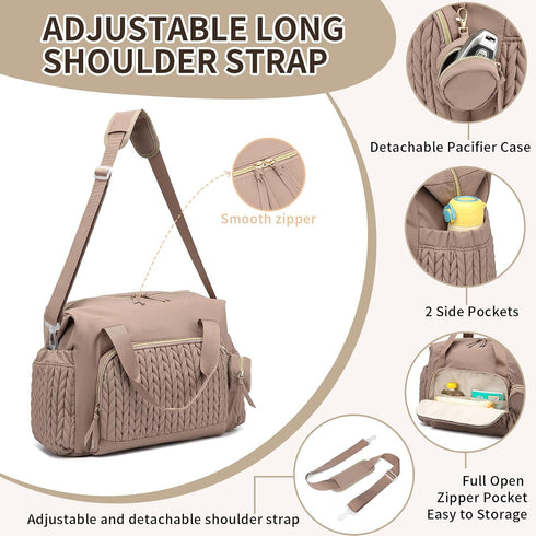 Fwkekye Diaper Bag Tote, Crossbody Large Travel Baby Bag for boys & Girls with Changing Pad & Pacifier Case, Brown