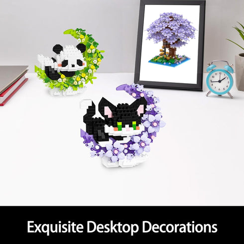 Set,Animal QISHOUTING Cat Micro Building Blocks with Flowers,Flowers Mini Building Micro Building Kits,Home Office Dcor