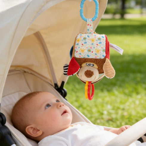 littlove 0-6-12 Hanging Baby Toy Cube for Car Seat, Infant Sensory Toys Month, Montessori Plush Toys for Plane Travel