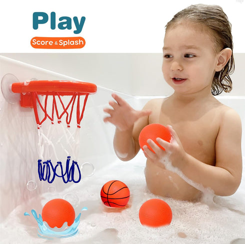 Bath Toys - Bathtub Basketball Hoop for Toddlers, Shower Toys with 4 Soft Balls, Mold Free, Strong Suction Cup