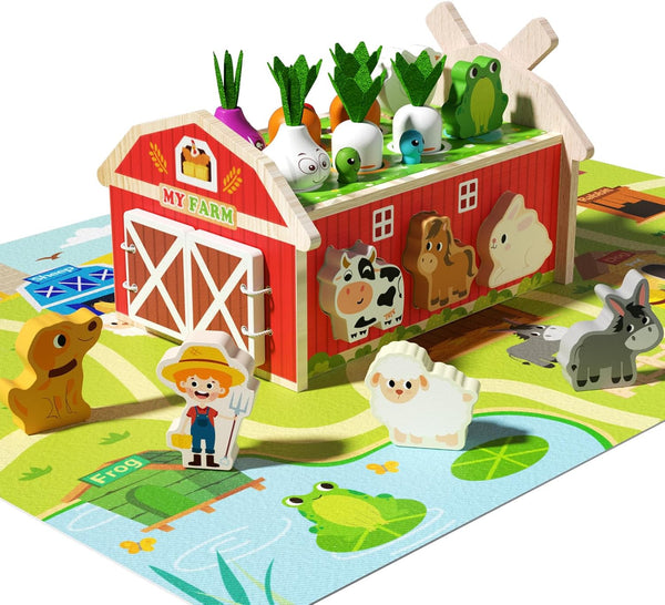JAUNTY Montessori Toy for Toddlers 1 2 3 Years Old, Wooden Farm