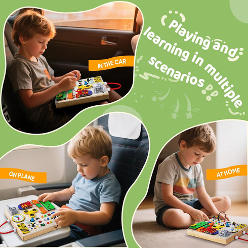 GNAYUIJ 1 2 3 1+ Busy Board Montessori Toys for Years Old Toddler,Wooden Sensory Educational Fidget Board Toy with Led