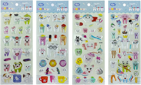 3D Cartoon Teeth Stickers, 12pcs Cute Tooth Paper Stickers for Kids Scrapbook