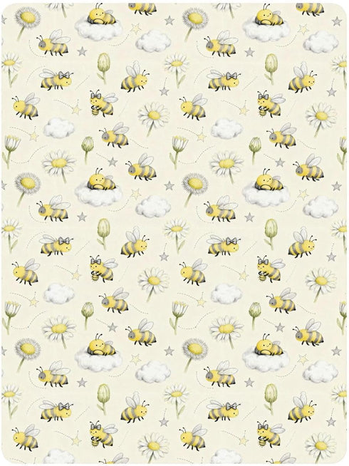 miaozhen 1 Pack 52x28 Cotton Baby Crib Sheets Soft Yellow and White Daisy Flower and Bee Toddler Mattress Sheet