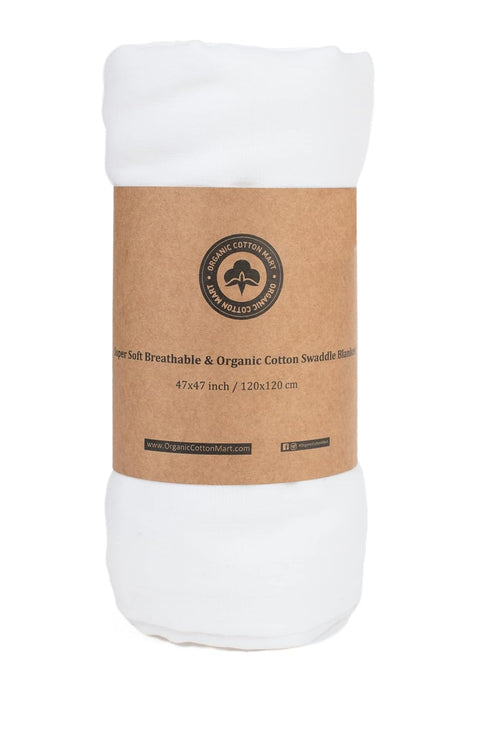 Organic Cotton White Swaddle Blanket for Newborn, 100% Certified Organic, 47”x47” Muslin