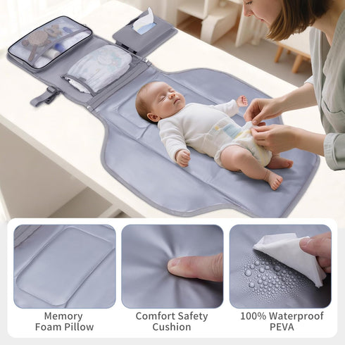 CEICEI Portable Diaper Changing Pad Waterproof Travel Baby Changing Mat with Large Wet/Dry Pocket & Elastic Wipes