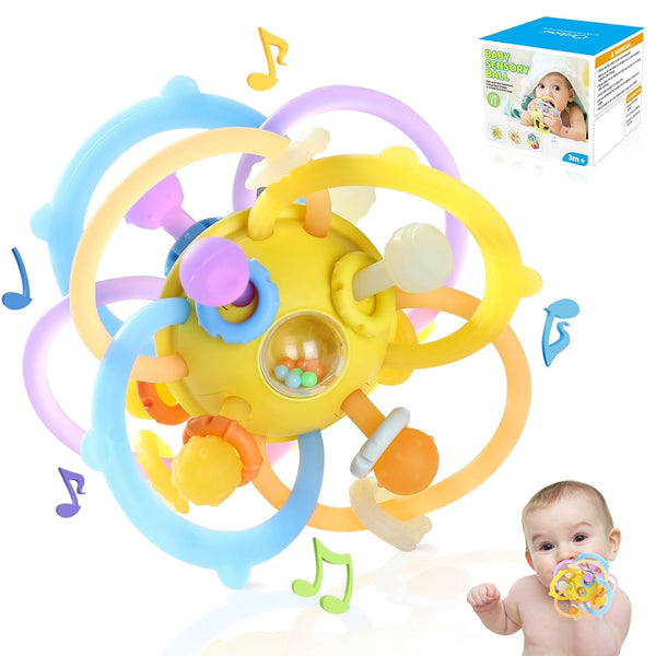 Orzbow Baby Montessori Sensory Teething Toys, Infant Teethers Relief Chew Toys, BPA Free, Yellow, 3-6-12-18 Months
