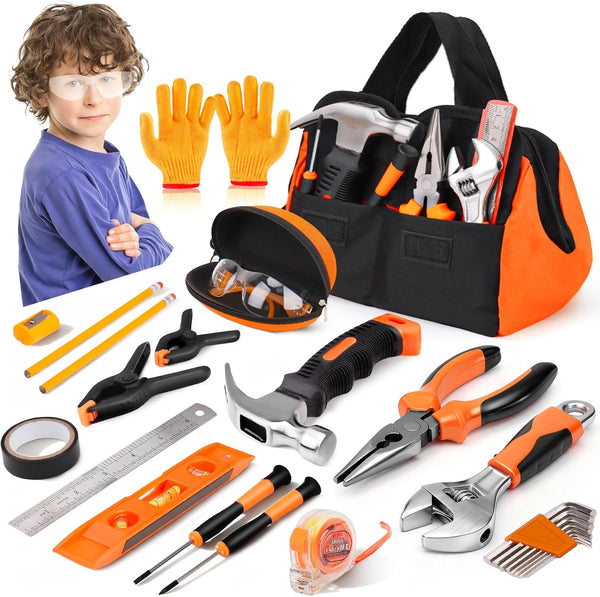 27-Piece Orange Kids Tool Set with Tool Storage Bag, Real Hand Tool