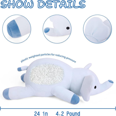 Weighted Stuffed Animals - 4.2Lb Weighted Elephant Plush - 24in Giant Throw Pillow Soft Plushie Doll Toy Gifts