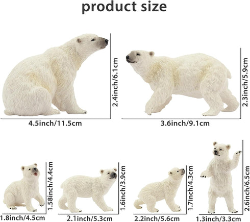 Toymany 6PCS Polar Bear Figurines Toy - Realistic Plastic Arctic Animals Family Set for Christmas Educational Toys