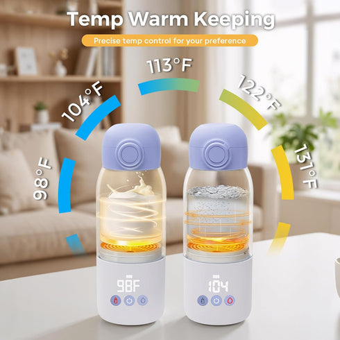 12 Portable Bottle Warmer for Travel, Dual Heating Modes, Instant Breastmilk, Formula, Water, Milk Warmer Bottle