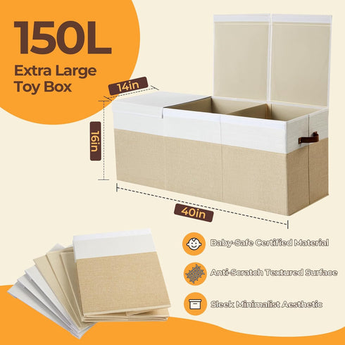 Box,150L Lid,40"x14"x16" Extra Large Toy Foldable Sturdy Toy Storage with Kids Storage Organizer, Toy Chest