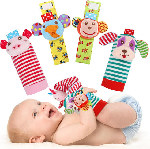 SSK Soft Baby Wrist Rattle Foot Finder Socks Set, Cotton Plush Infant Toys for Newborn Boy Girl 0-18 Months