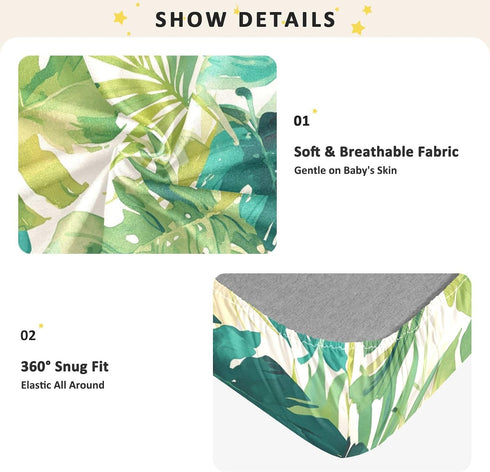 Bseiialft 52 28 Palm Leaves Tropical Crib Sheets for Boys Girls Soft and Breathable Cotton Baby Sheets for Standard