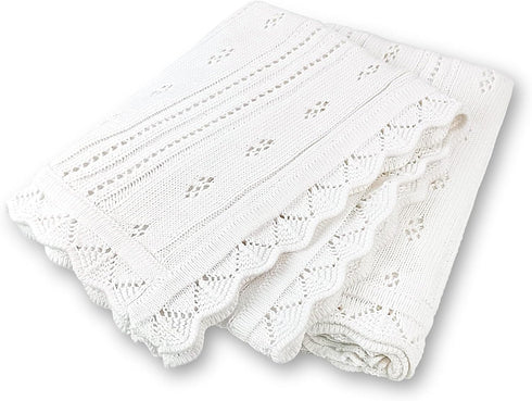 Cozy White Pointelle Baby Blanket - Soft and Breathable