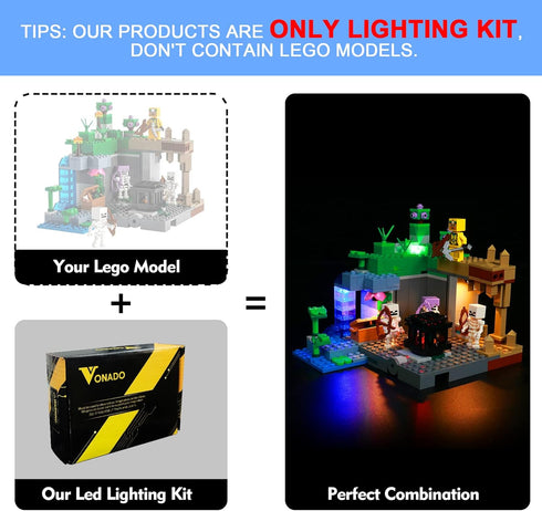 VONADO LED Light for Lego Minecraft The Skeleton Dungeon 21189, Minecraft Lego Lighting Set Compatible with Lego 21189 (No Lego Model), DIY Décor Lights for Lego Building Blocks